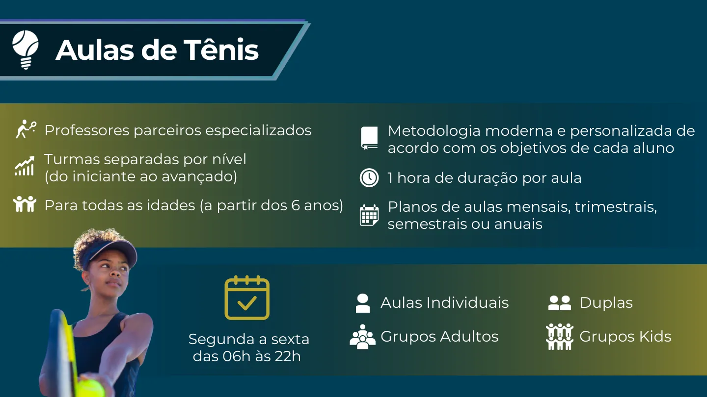 Apresentação De Lucca Tênis, slide 5 de 13: aulas, a partir dos 6 anos