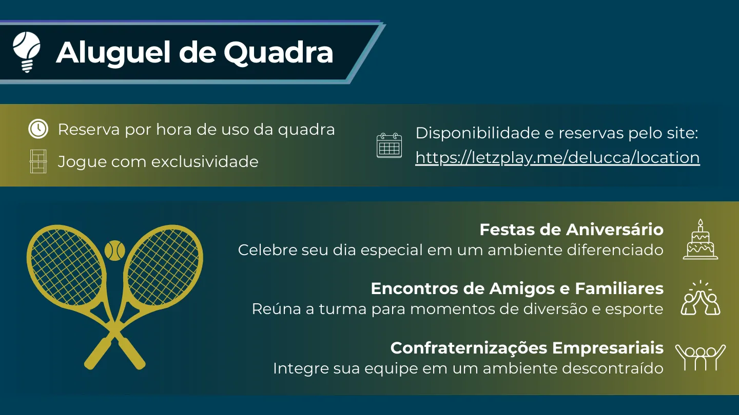 Apresentação De Lucca Tênis, slide 7 de 13: aluguel de quadras