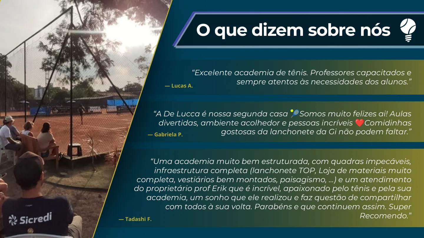 Apresentação De Lucca Tênis, slide 12 de 13: depoimentos de alunos